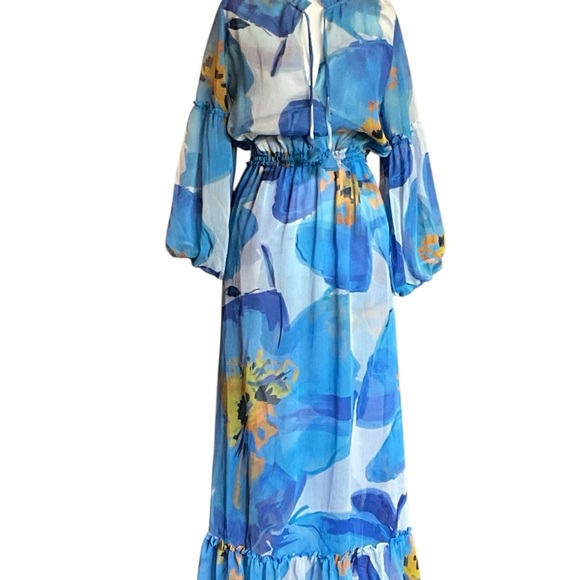 Misa Los Angeles Blue Amara Floral Sheer Chiffoh Tiered-Sleeve Maxi Dress - Picture 2 of 5